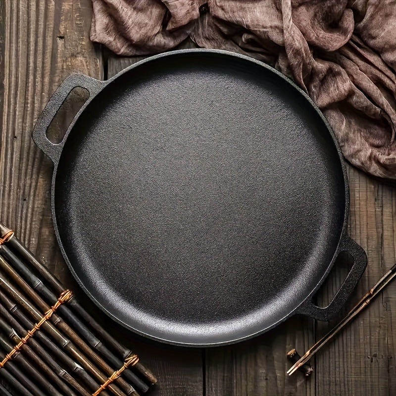 32cm Cast Iron Skillet with Dual Loop Handles and Shallow Round Profile for Gas, Induction, Oven or Campfire