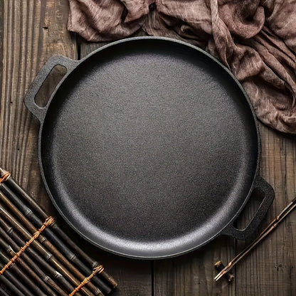 32cm Cast Iron Skillet with Dual Loop Handles and Shallow Round Profile for Gas, Induction, Oven or Campfire