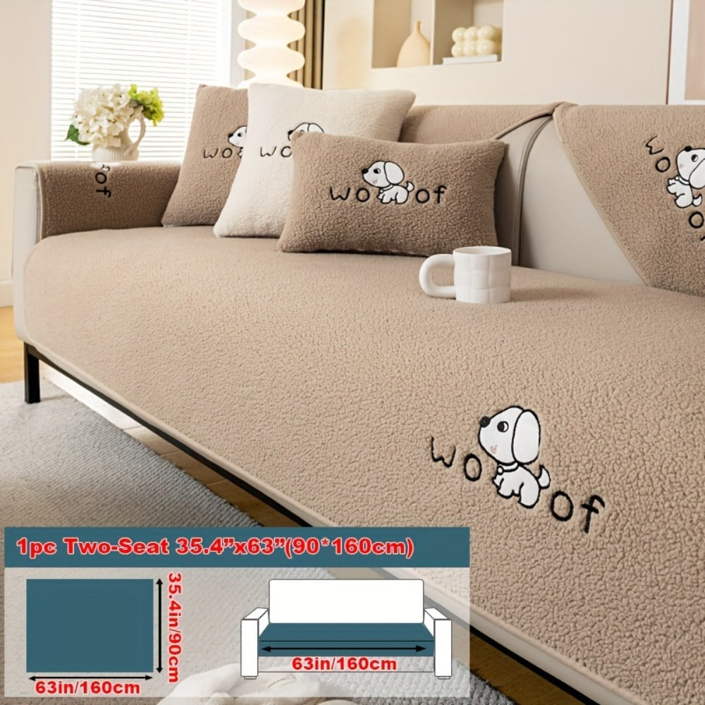 Sofa Cover Embroidered Plush-Texture Panels for Single to 4 Seats, Backrest, Armrest or Pillowcase