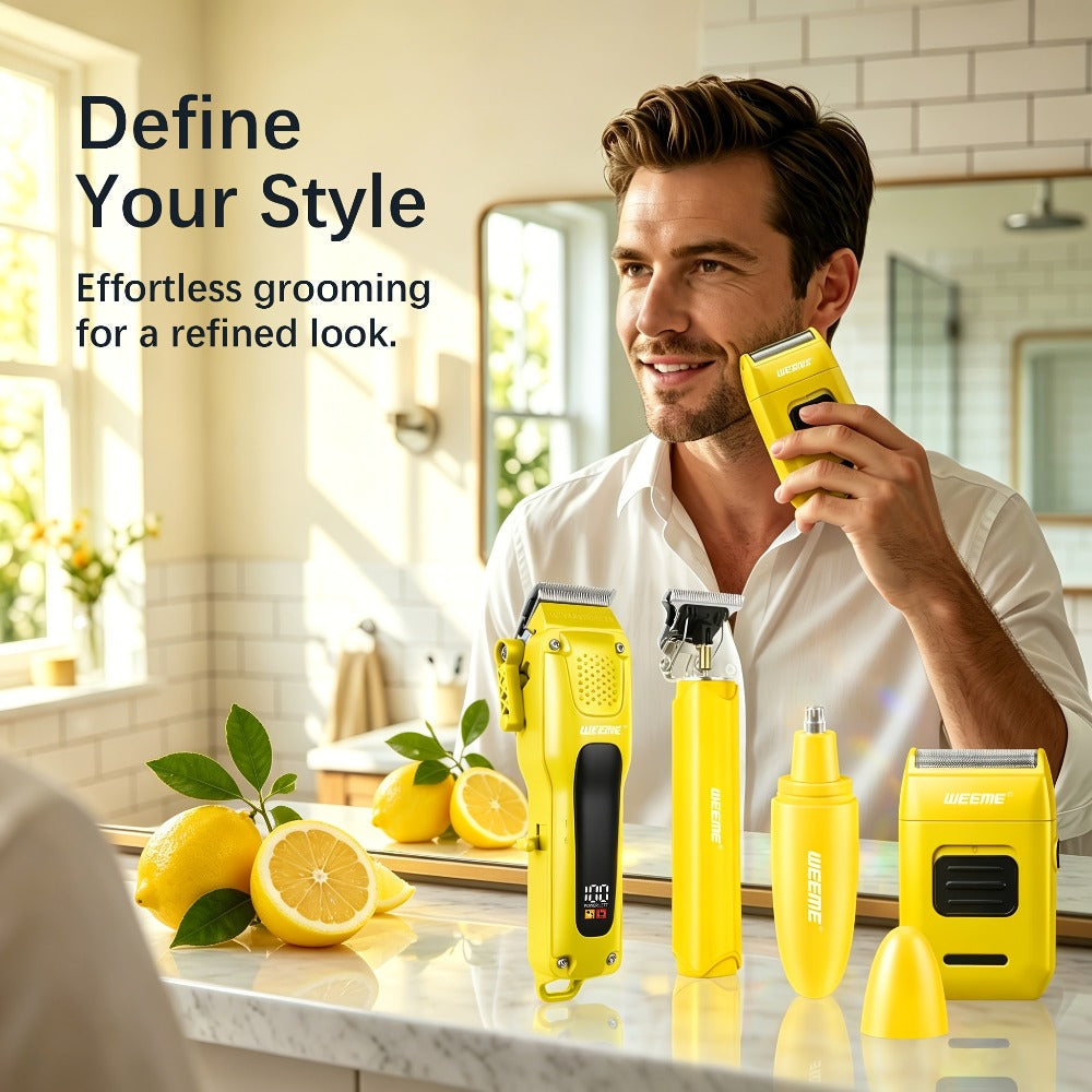 Hair Clippers & Trimmers WEEME Four-Piece Set with Clipper, T-Blade, Foil Shaver, Nose Trimmer and Two Colors
