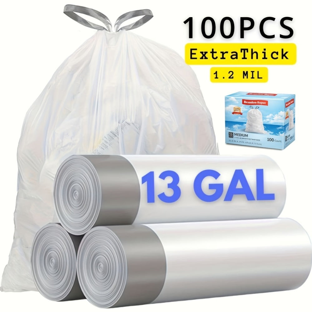 13-Gallon Translucent White Trash Bags with Tie Handles in Extra-Thick 100 or 200-Count Packs