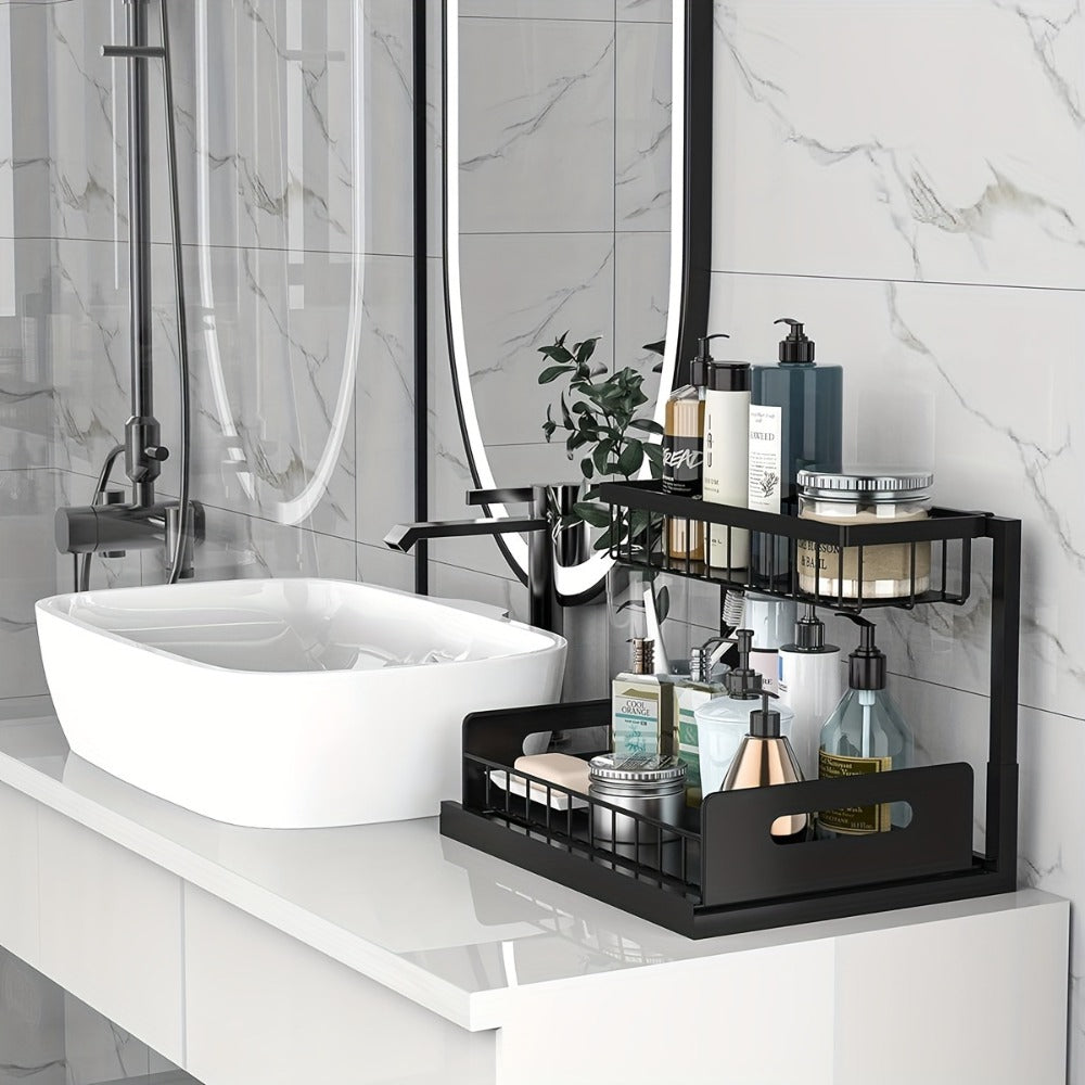 Under Sink Organizer with Sliding Pull-Out Shelf – 2-Tier Metal Cabinet Storage Rack for Kitchen, Bathroom, Pantry & Closet Organization, 1-Pack or 2-Pack