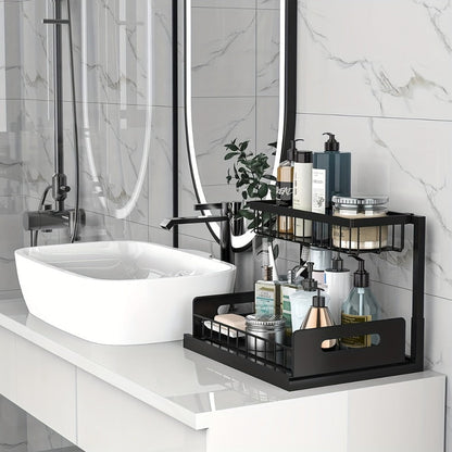 Under Sink Organizer with Sliding Pull-Out Shelf – 2-Tier Metal Cabinet Storage Rack for Kitchen, Bathroom, Pantry & Closet Organization, 1-Pack or 2-Pack