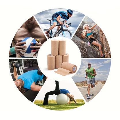Cohesive Bandage Wrap Six-Pack with 4-Inch by 5-Yard Beige Self-Adhering Nonwoven Rolls for First Aid Kits