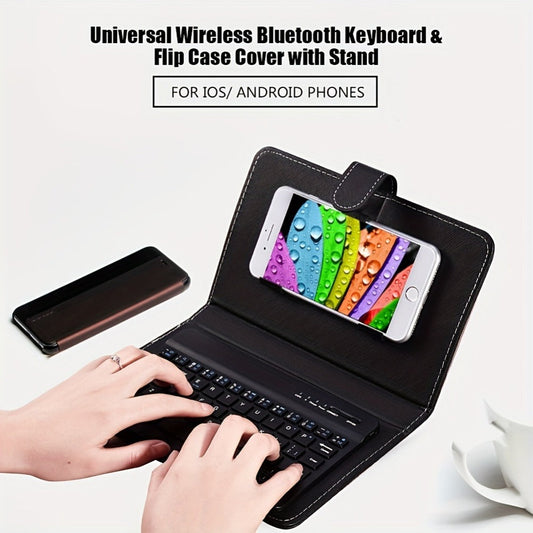 Foldable Bluetooth Keyboard Full Size Wireless Portable with PU Leather – Compact Folding Design for iPhone iPad Android Tablets Laptops | Black Pink Blue | Business Travel Typing Keyboard
