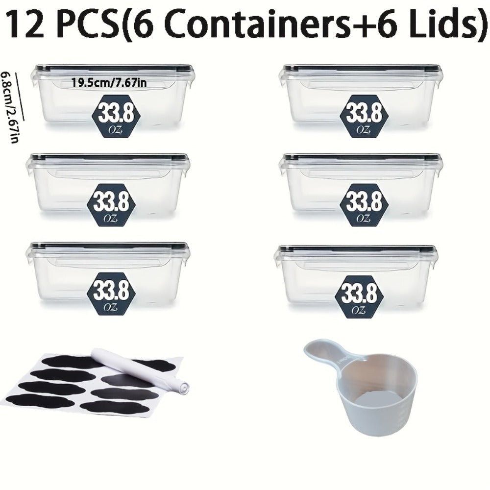 24 or 48-Piece Plastic Food Storage Container Set with Snap Lids, Labels and Marker for Pantry Organization