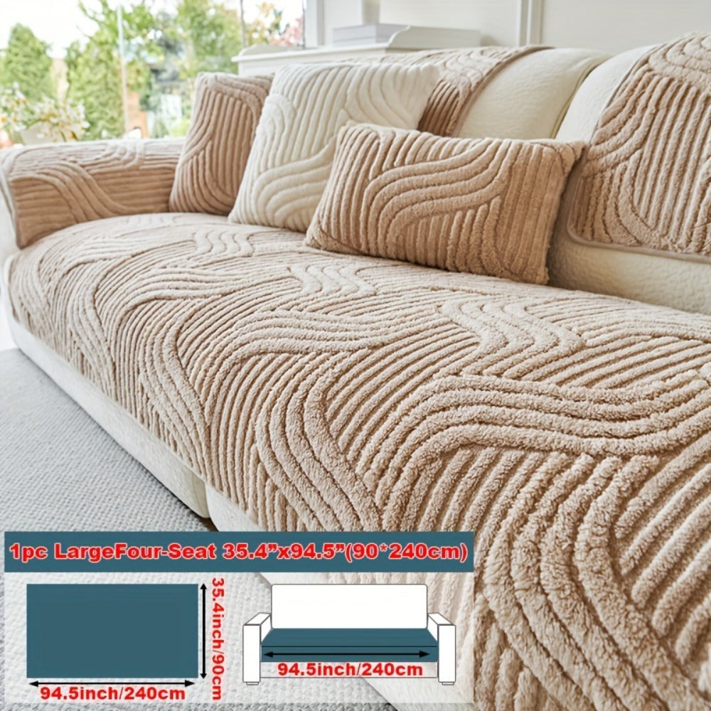 Sofa Cover Wave-Texture Plush Panels for 2 to Large 4-Seater Sofas, Armrest or Pillowcase Options