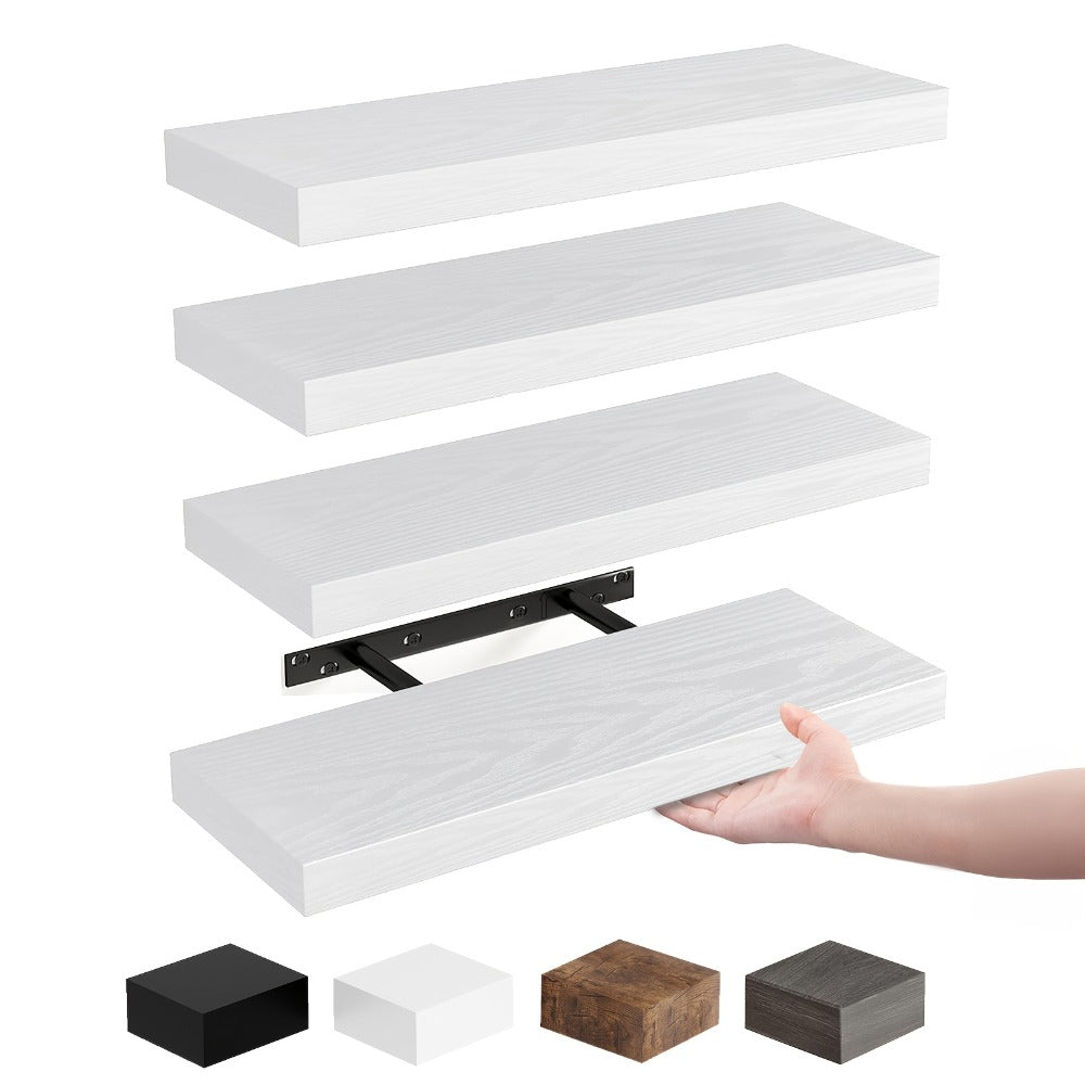 15.8-Inch Floating Wall Shelf Set with Concealed-Style Brackets, Five Finishes and 4- or 8-Piece Options