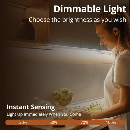 Motion Sensor Cabinet Light 3-Pack – 3-Color Temperature Dimmable Under Counter Closet Light, Wireless Magnetic USB Rechargeable for Kitchen, Wardrobe, Stairs, Hallway & Vanity (11cm / 20cm / 40cm)