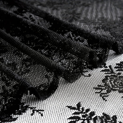 Two-Panel Floral Lace Window Curtain Set with Rod-Pocket Top, Three Colors and Six Metric Size Options