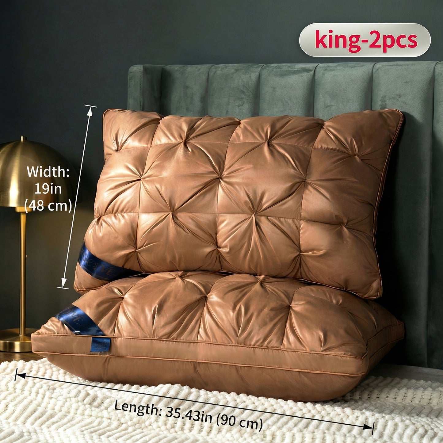 Two-Piece Bed Pillow Set in Six Colors and Queen or King Checkout Sizes for Bedroom Use for Home and Everyday Use