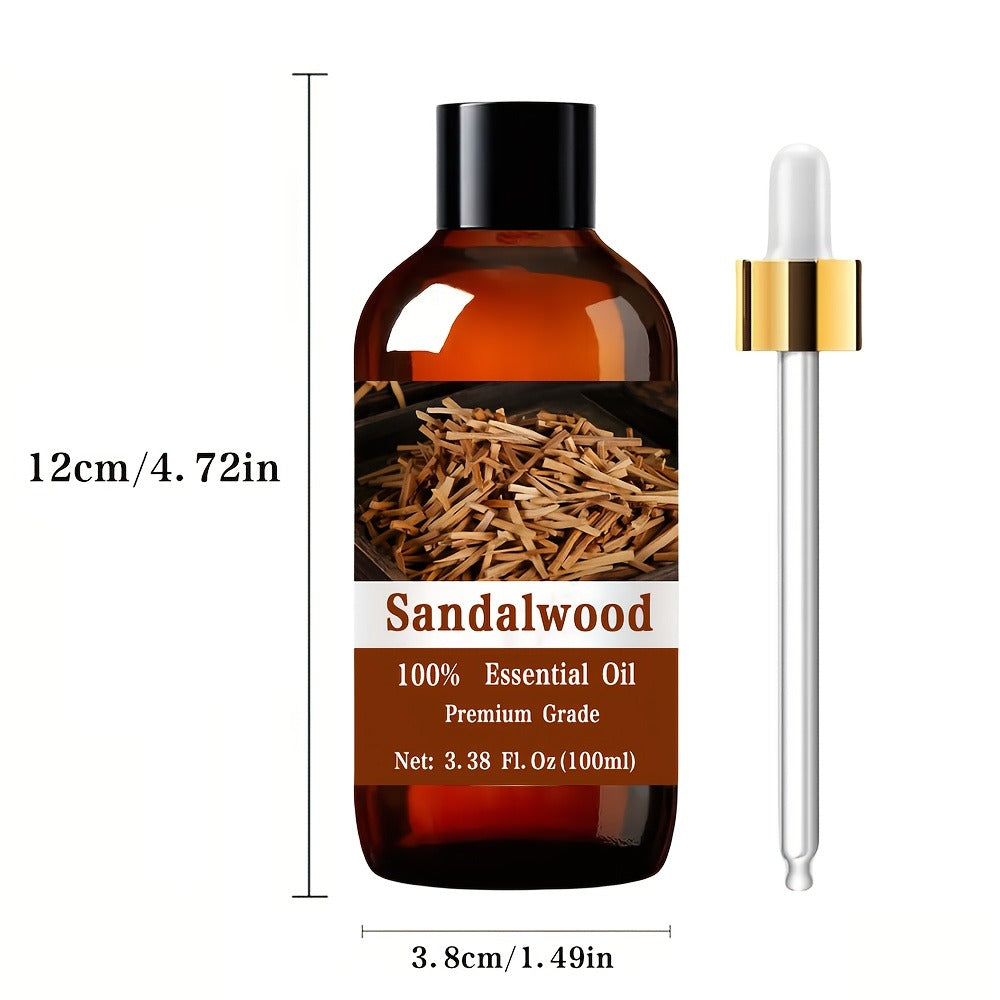 Essential Oil Sandalwood Warm Woody Aroma in 100ml Bottle for Diluted Topical, Diffuser and Massage Use