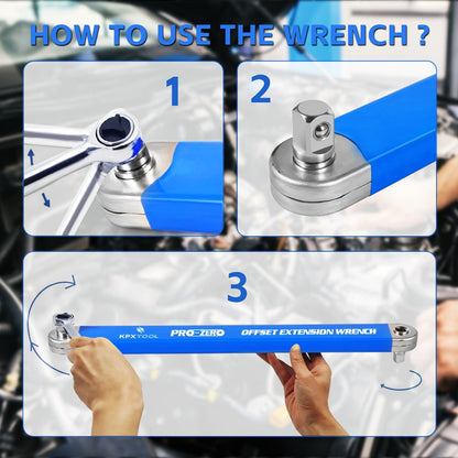 Ratchet Wrench Set 2-in-1 Multi-Function Offset Extension | 1/2" 1/4" 3/8" Square Head Adapters | 180° Swivel High Torque Non-Slip Handle | Durable Metal Automotive Repair Hand Tool