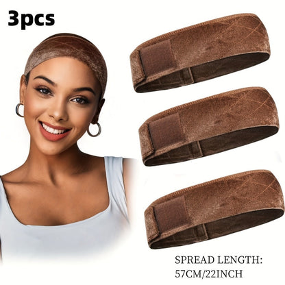 Velvet Wig Grip Caps, Three-Piece Adjustable Set in Light Beige, Beige, Black, Brown or Coffee
