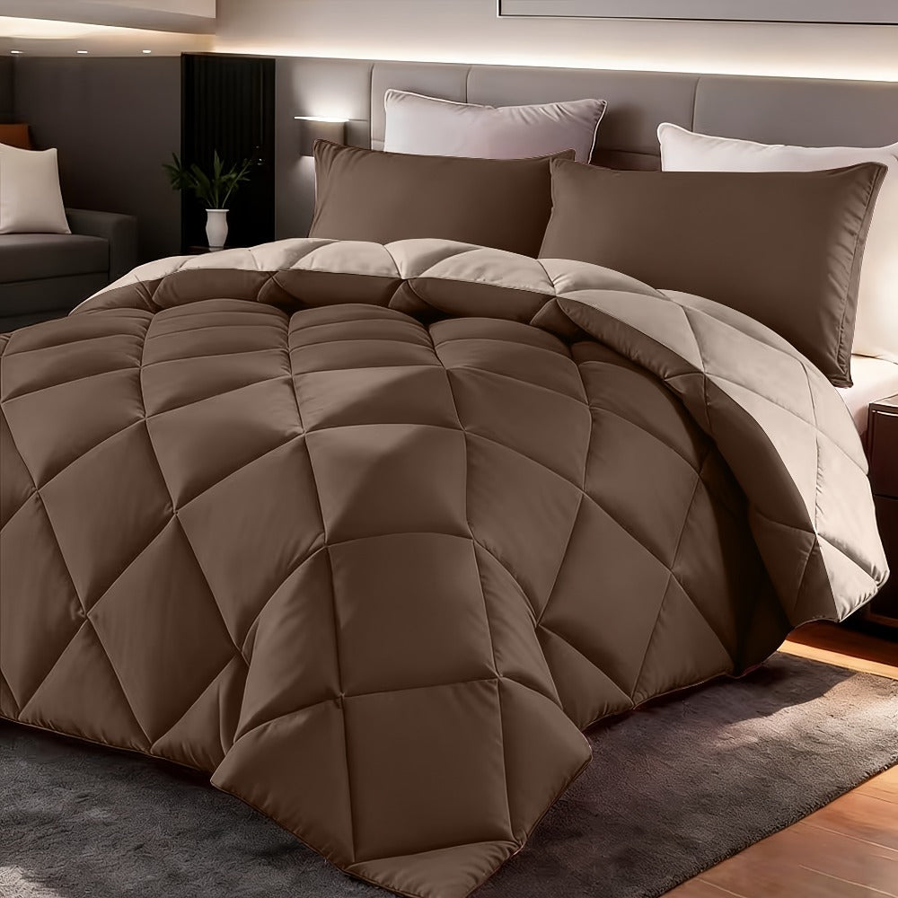 Comforter Set 2-3 Piece Rhombus Grid Luxury - Soft Lightweight Breathable Oversized Bedding Set with Pillowcases, All Season Twin Queen King, 24 Colors Available