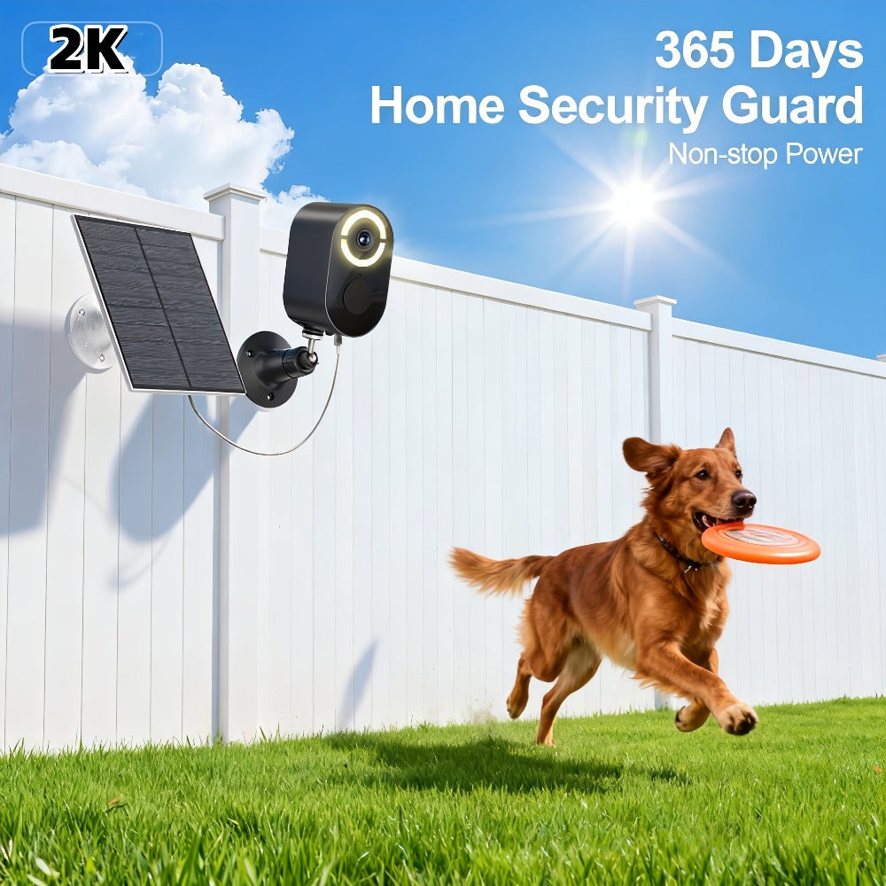 Security Camera 2K Solar Outdoor Model with Color Night Vision, Two-Way Audio, Human-Figure Alarm and Four Bundles