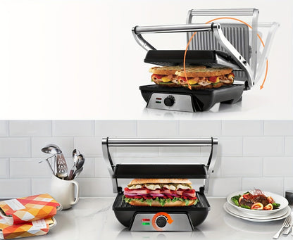 Panini Press Grill 3-in-1 Electric Indoor Grill with Non-Stick Plates - 180° Flat Grill Sandwich Maker with Floating Hinge Grease Tray Temperature Control, Compact Countertop Grill for Home Dorm Office
