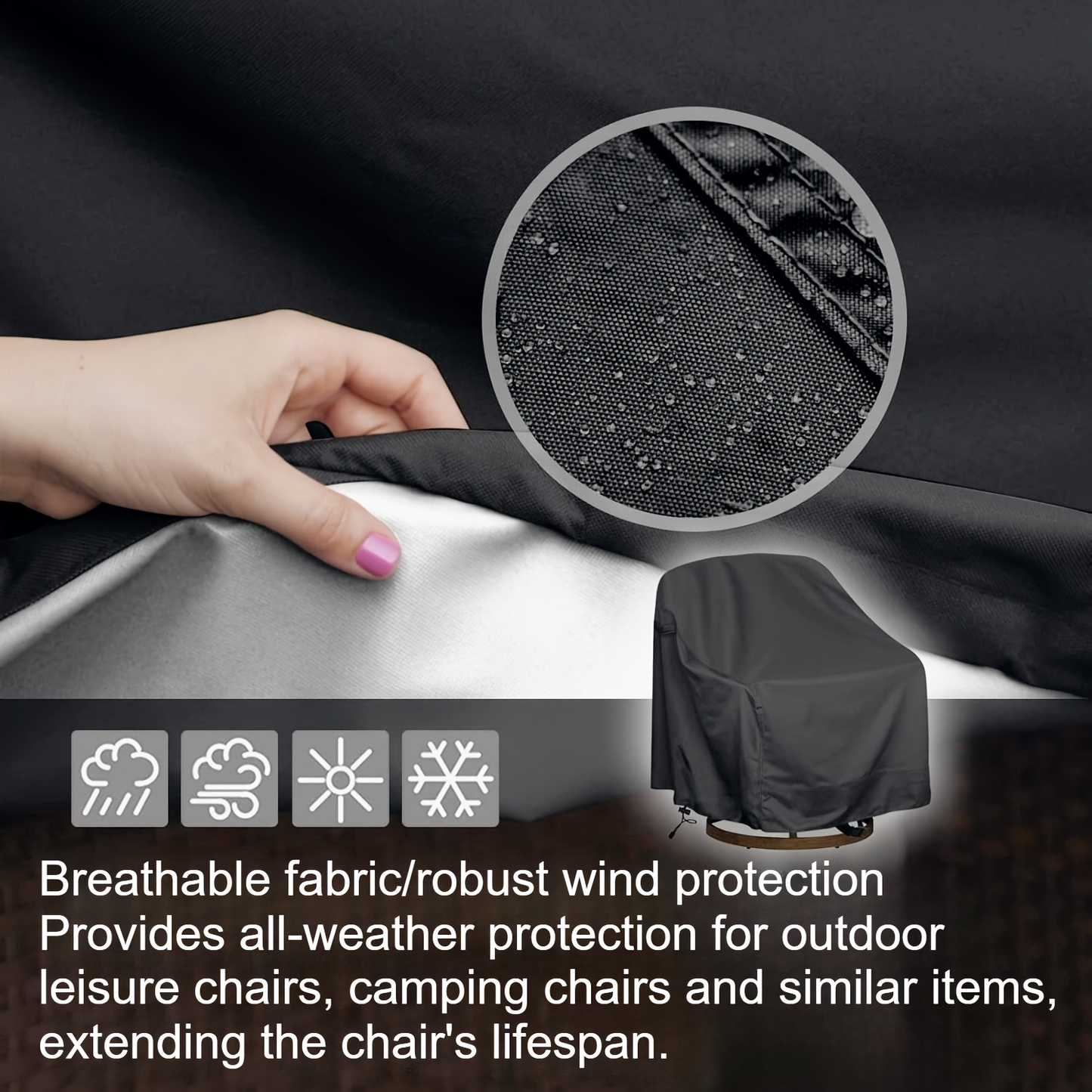 Two-Pack Swivel Patio Chair Covers in Black, 27.5 x 32.5 x 43 Inches for Outdoor Furniture