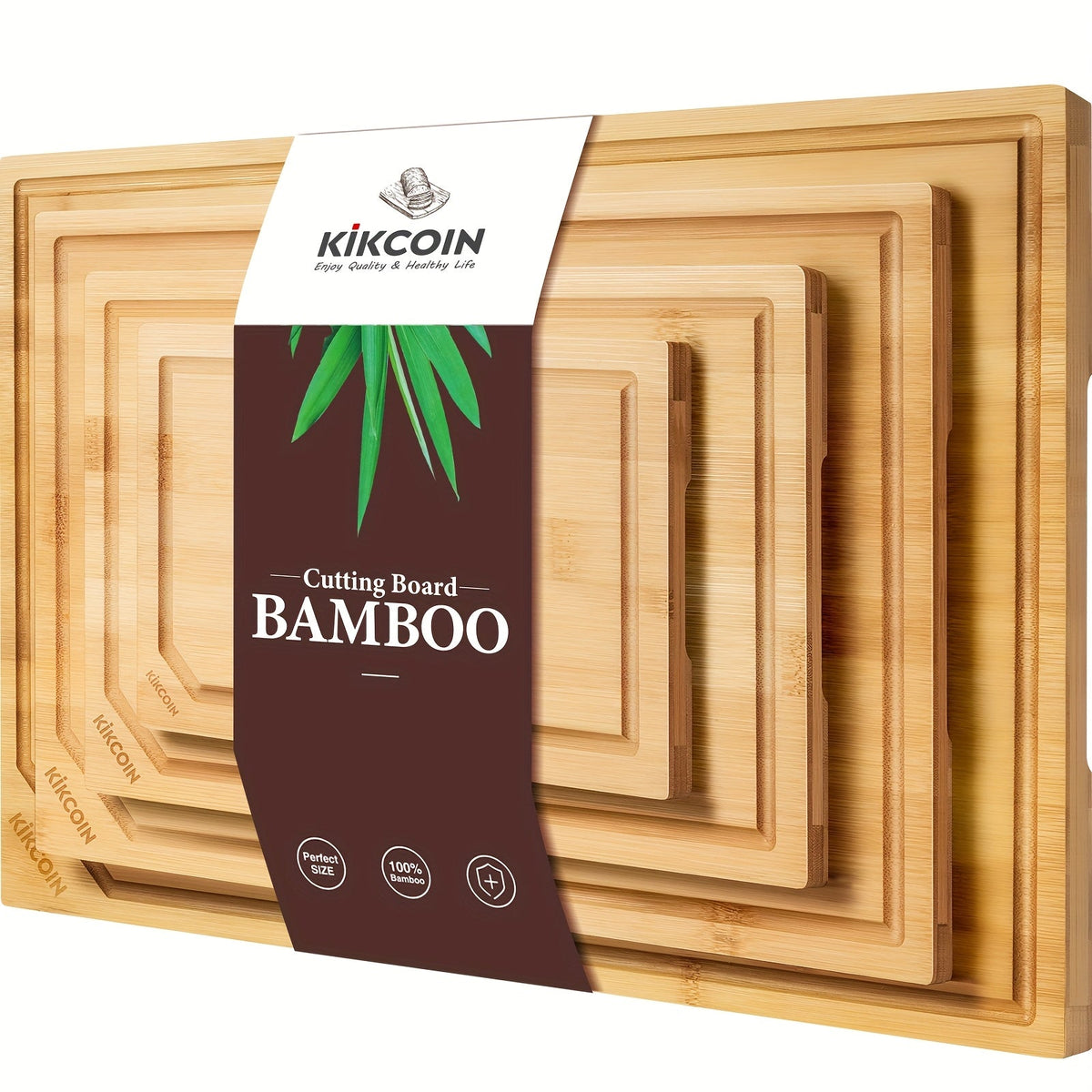 Bamboo Cutting Board Set 4-Piece Extra Large, Chopping Boards with Juice Grooves for Meat, Vegetables & Cheese