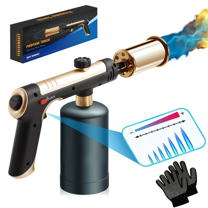 Handheld Propane or MAPP Torch with Trigger Ignition, Flame Control and Black or Golden Finish