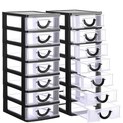 Seven-Drawer Desktop Organizer in Black or White, One- or Two-Piece Set with Clear Front Drawers