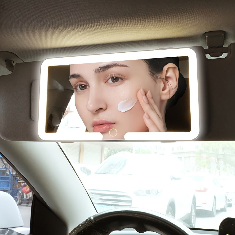 Car Sun Visor Makeup Mirror with LED Lights USB Powered - 3 Color Light Modes, Lighted Visor Mirror for Cars Trucks SUVs, Road Trip Vanity Mirror for Women Female Drivers Christmas Birthday Gift
