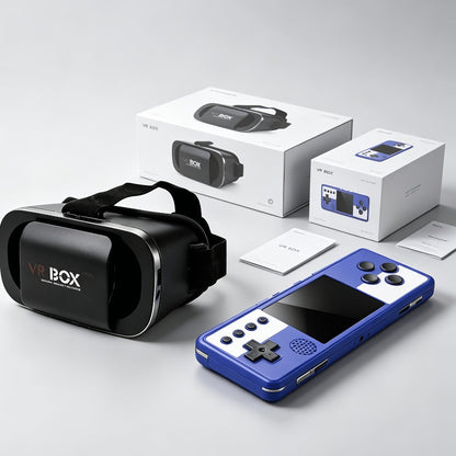 VR Headset & Retro Handheld Game Console Set, Mini 3D HD Virtual Reality Glasses with Portable Game Console