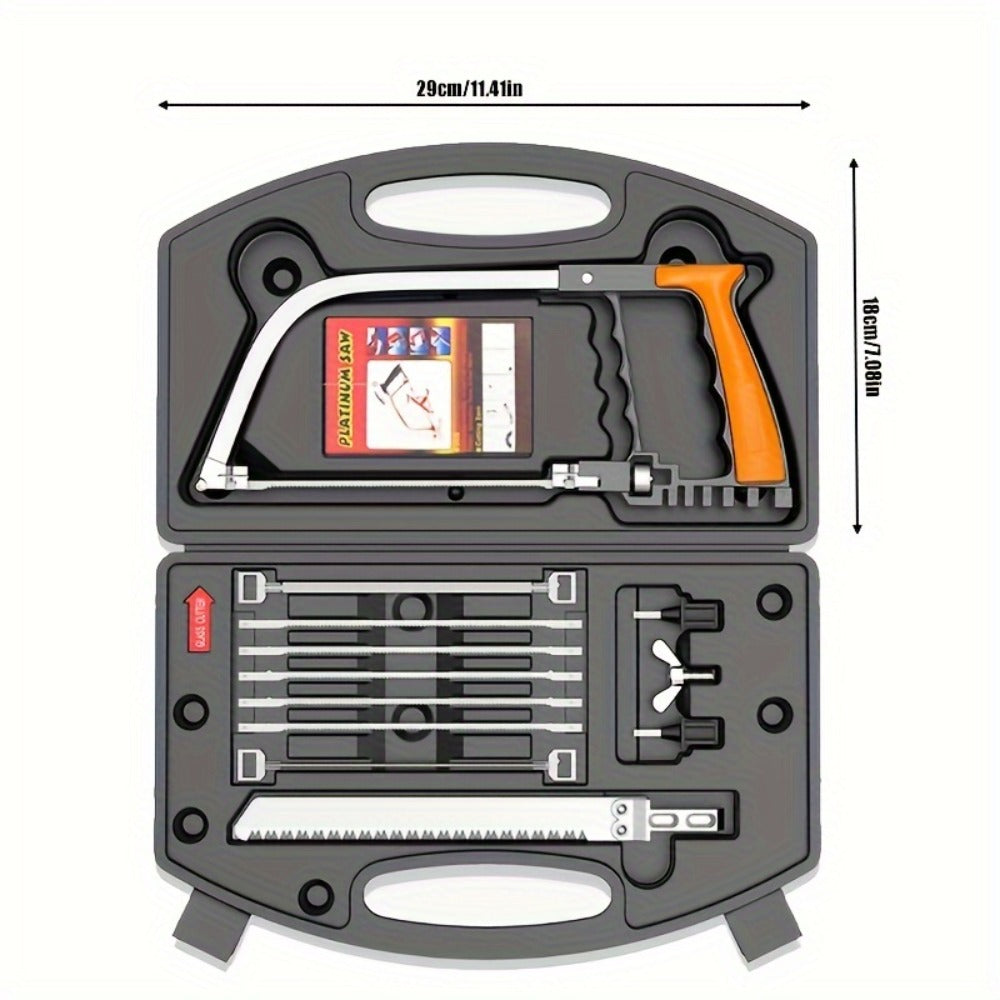 Seven-in-One Hand Saw Kit with Interchangeable Blades and Compact Case for Wood, PVC and Metal Cutting