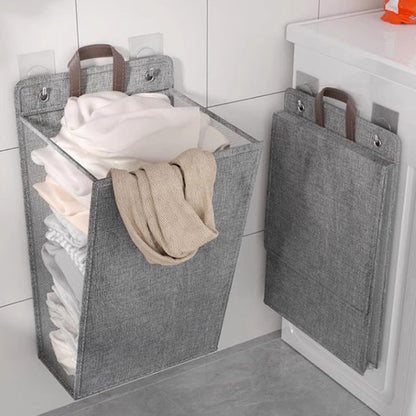 Large Gray Wall-Mounted Foldable Laundry Hamper with Lid for Bedrooms, Bathrooms and Living Rooms