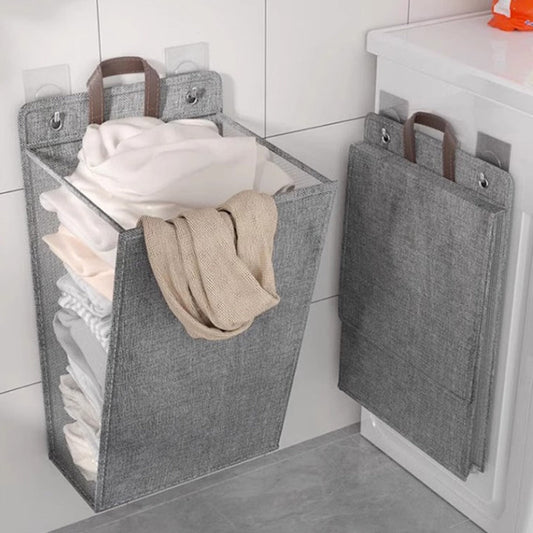 Wall Mounted Laundry Hamper Foldable Oxford Cloth with Lid | Space Saving Clothes Storage Basket for Bedroom Bathroom Living Room | Large 22x15 Inch Multi-Purpose Organizer Gray