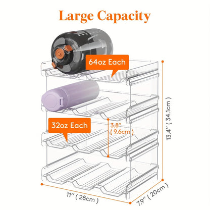 Water Bottle Rack Kitchen Organizer Stackable Plastic Holder with 5, 6, 8, 9, 11 or 12-Bottle Options