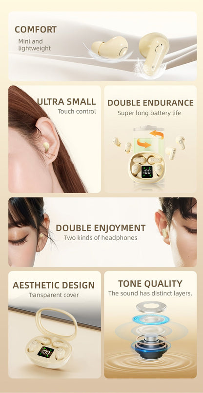 Wireless Earbuds MSHUKCOE 2-in-1 Mini Sleep Style with Noise Reduction and 6D HiFi Sound in Three Colors