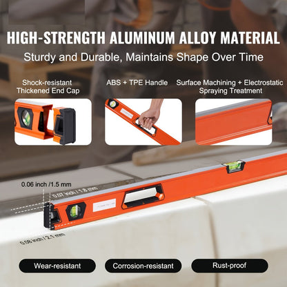Six-Piece Magnetic-Style Spirit Level Set in 10, 16, 24, 32, 48 and 78 Inch Lengths for Workshop Layout