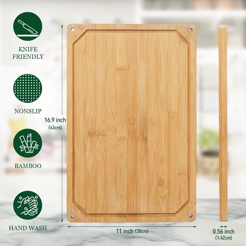 Cutting Board with Juice Groove, Chopping Board & Cheese Platter for Meat, Cheese, Bread, Vegetables & Fruits