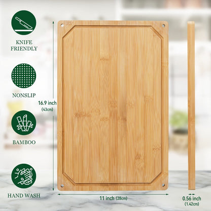 Cutting Board with Juice Groove, Chopping Board & Cheese Platter for Meat, Cheese, Bread, Vegetables & Fruits