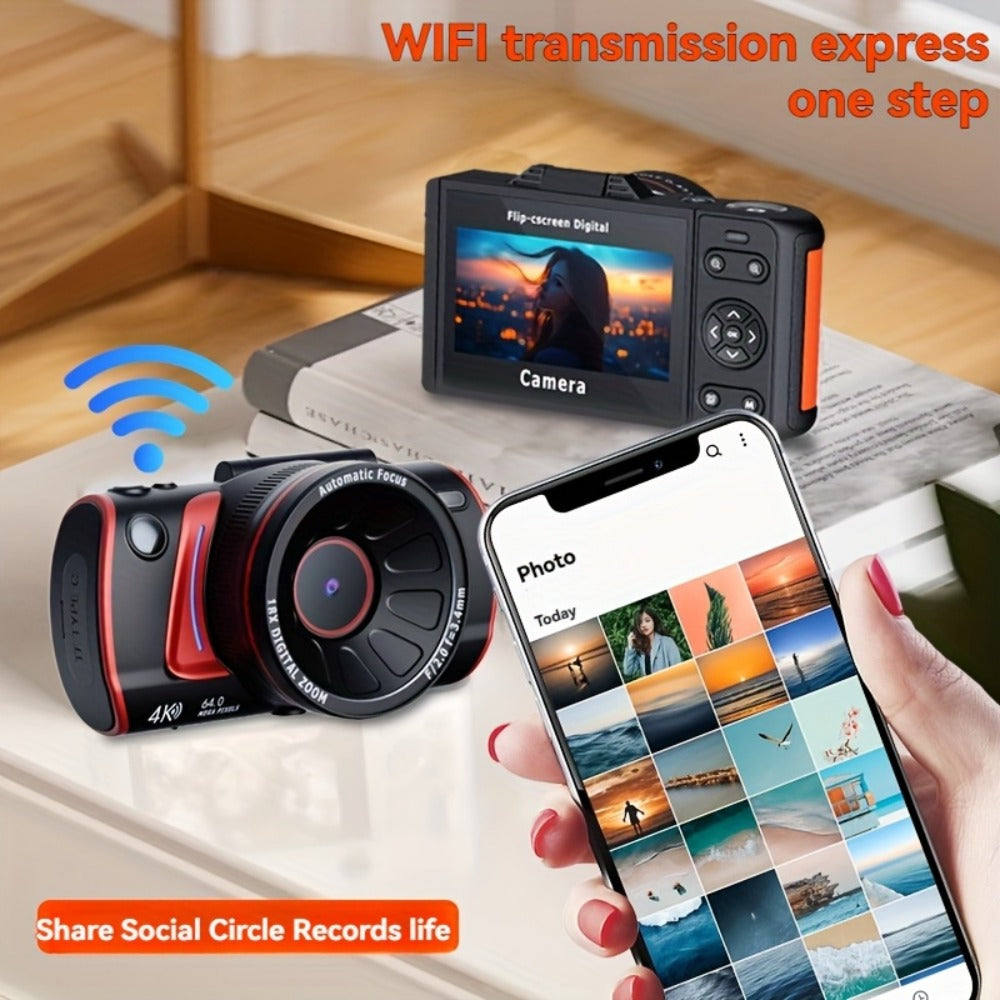 Digital Camera 4K Vlogging Model with 48MP Capture Marking, WiFi, 3-Inch 180° Flip Screen, 16X Digital Zoom and 32GB Card