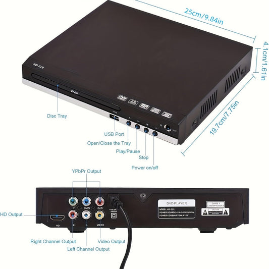 Karaoke DVD Player for Home with Remote Control – All Region CD DVD Player USB Port, Plays DVD CD CD-R CD-RW VCD SVCD DivX MP3, Compact Mini DVD Player for TV HD Picture Quality, Black