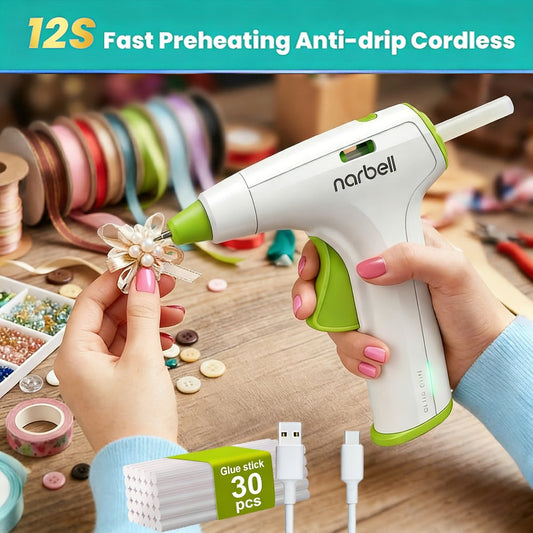 Cordless Hot Glue Gun Fast Heating USB Rechargeable 2000mAh – 12-Second Heat-Up, Anti-Drip Nozzle, Auto Shut-Off, Mini Glue Sticks Included, Portable Wireless Glue Gun for DIY Crafts, Home Repair, Floral & Plush Toy Projects