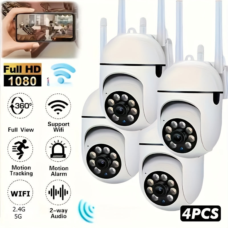 Outdoor WiFi Security Camera 4 Pack 1080P 5GHz - 360° Panorama PTZ, Smart PIR Motion Detection, Color Night Vision, Two-Way Audio, IP54, App Remote View for Home Indoor & Outdoor Surveillance