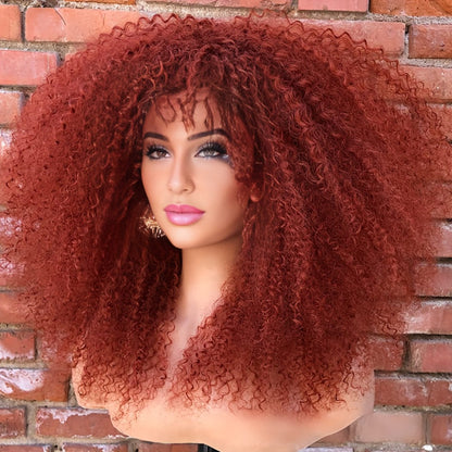 Synthetic Wig 18-Inch Kinky Curly Afro with Full Bangs, Glueless Straps and Combs for Costume Styling