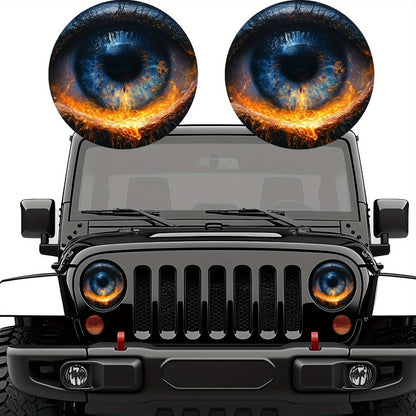 3D Beast Eye Headlight Stickers – Funny Car Headlight Decals for Jeep Round Headlights, Truck Body, Bumper & Window Decoration, Reusable PVC Glossy Stickers (1 or 2 Pairs)