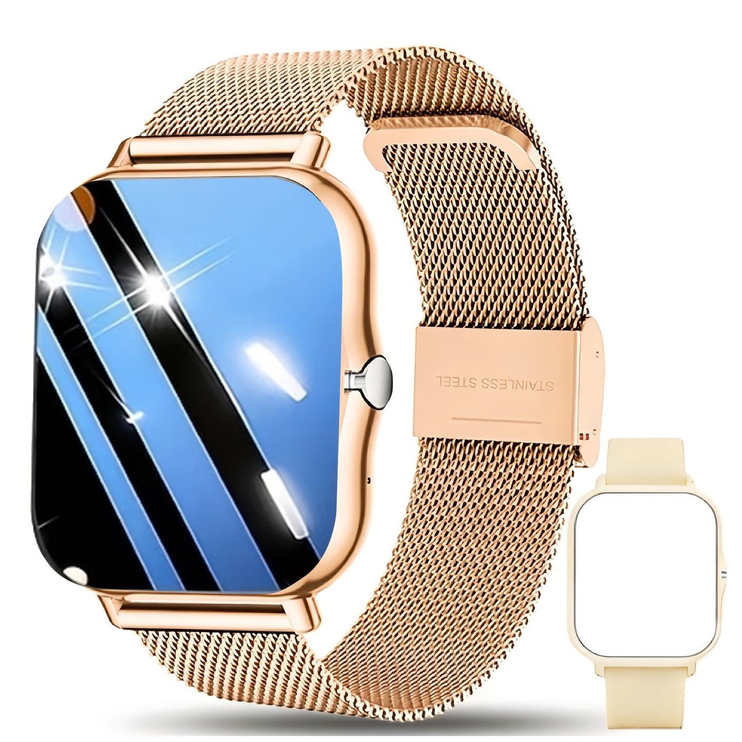 Calling Smartwatch for Men Women Heart Rate Monitor Sleep Tracker Multiple Sport Modes Music Control Weather IP67 Waterproof Magnetic Charging Android iPhone Compatible – Black Pink Silver Gold