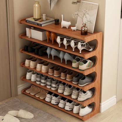 Widened Reinforced Bamboo Shoe Rack in 3, 5 or 6-Tier Options for Home Entryways and Bedrooms