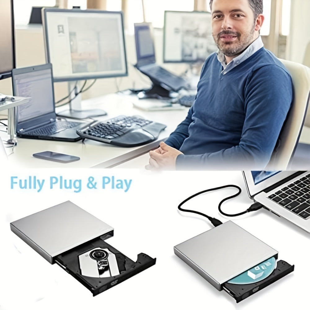 USB External DVD Drive with Storage Bag - Portable CD DVD-ROM CD-RW DVD-RW Burner Recorder Player for Laptop Desktop PC, Plug and Play, No Driver Needed, USB 2.0 High Speed