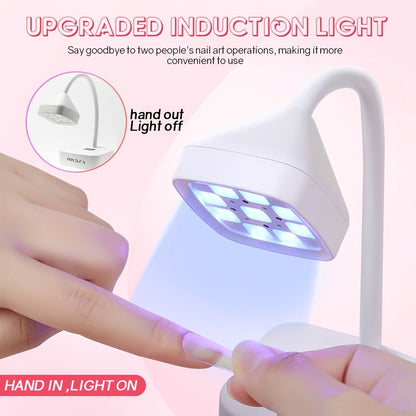 Gooseneck Stand LED Nail Lamp with Nine Dual-Light Beads, LCD Base, Two Timers and Type-C Charging