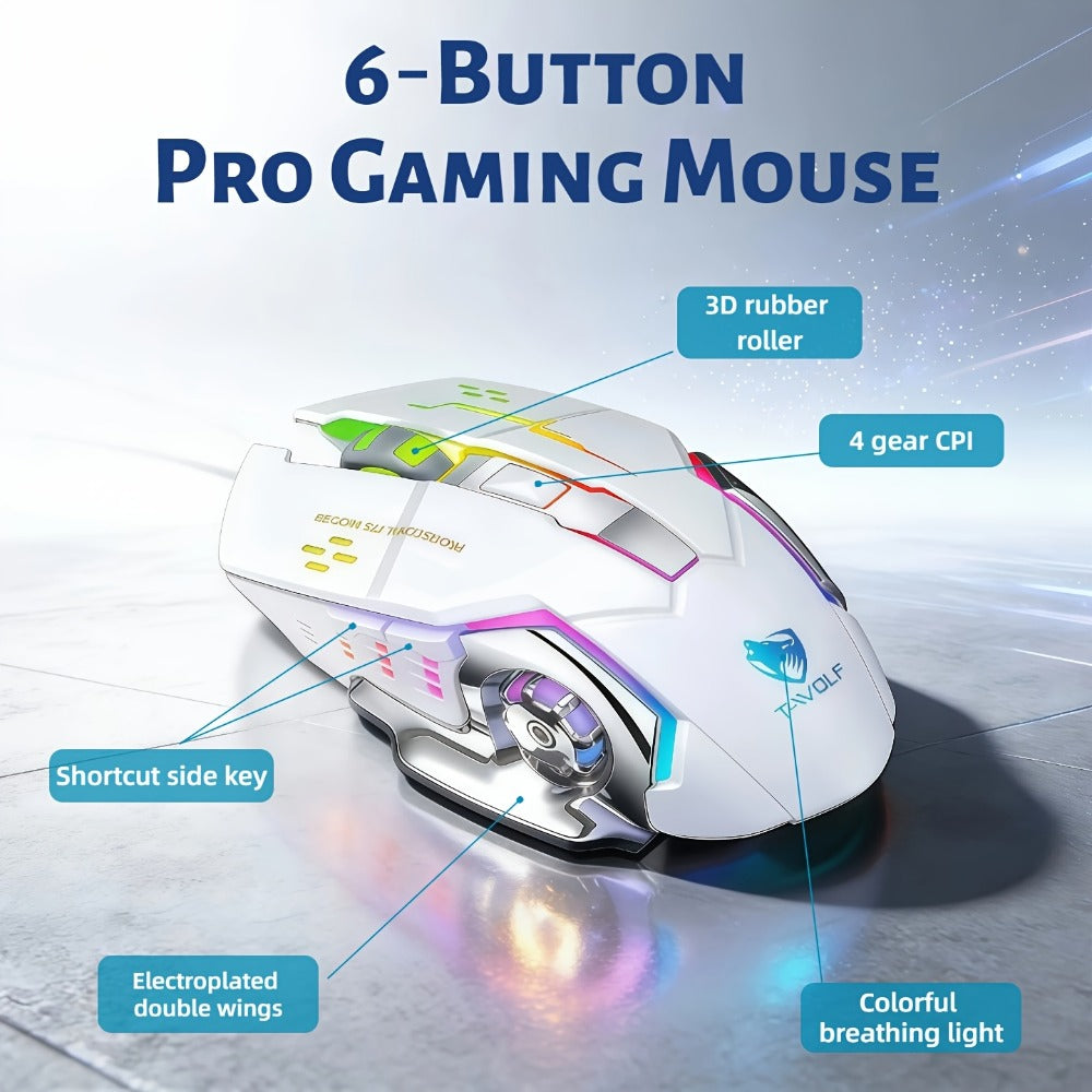 RGB Dual-Mode Wireless Gaming Mouse with Bluetooth 5.0, 2.4 GHz Receiver and Four Color Options