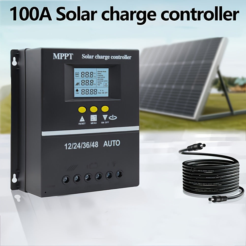 100A MPPT Solar Charge Controller with LCD Display Auto Tracking for 12V 24V 36V 48V Systems Lead-Acid Lithium LiFePO4 Batteries Off-Grid Solar RV Boat Camper