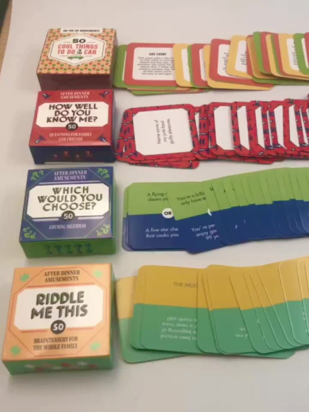After Dinner Amusements Card Game Set with Four Mini Boxes and 200 Total Prompts Across Four Themes