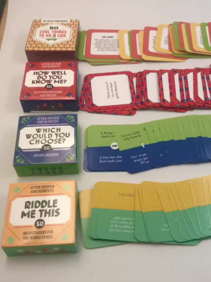 After Dinner Amusements Card Game Set with Four Mini Boxes and 200 Total Prompts Across Four Themes