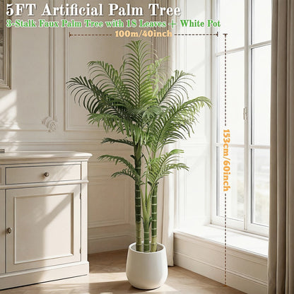 Artificial Areca Palm Tree in 4, 5 or 6-Foot Heights with Frond Count and White Planter Options